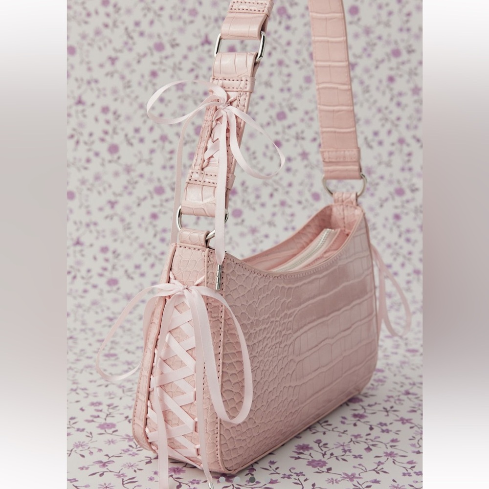 Kimchi Blue Blush Pink Croc-Embossed Shoulder Bag